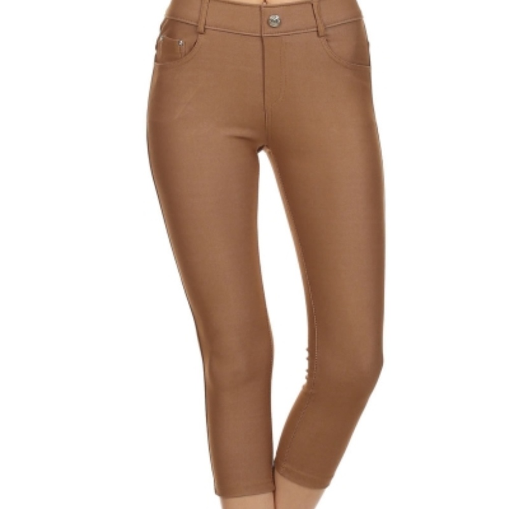Yelete faux denim capri jeggings - Camel